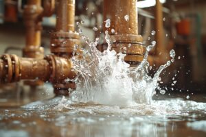 Water splashing from pipes in industrial setting