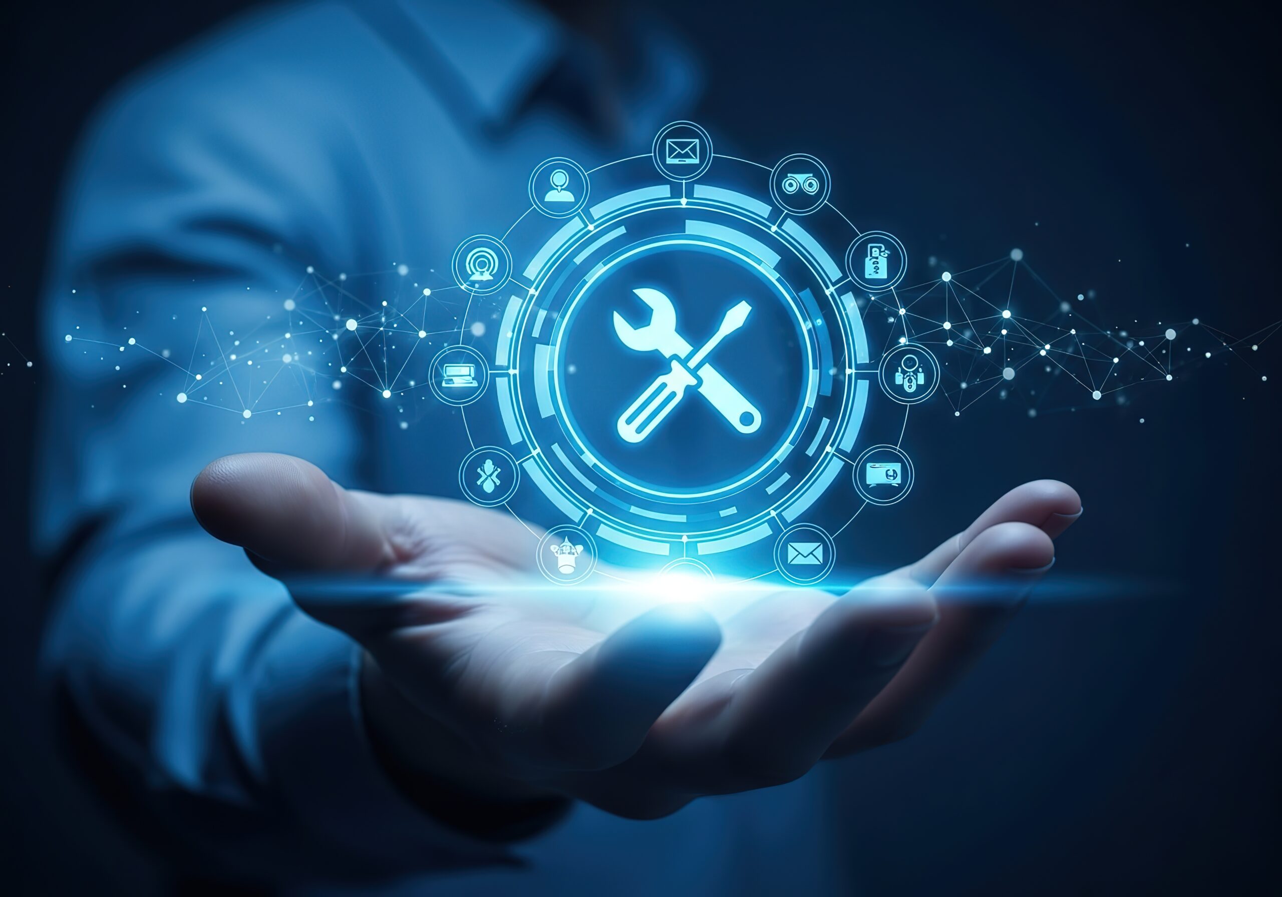 Digital technology and innovation showcasing a futuristic service and support concept