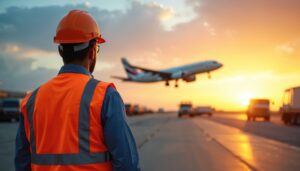 homem com roupas de engenheiro olhando seu trabalho em manutenção de uma empresa de aviação
