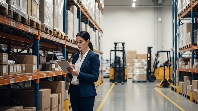 analista de compras e supply em uma empresa conferindo os estoques